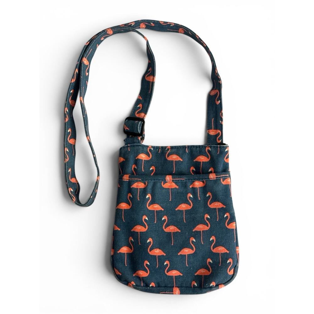 KAVU Keeper Flamingo Print Crossbody Bag Adjustable Strap Blue Pink Canvas Purse - Picture 6 of 9